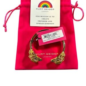 Kurt Geiger Gold Tone Pavé Crystal Animal Head Cuff Bracelet on Pink Pouch